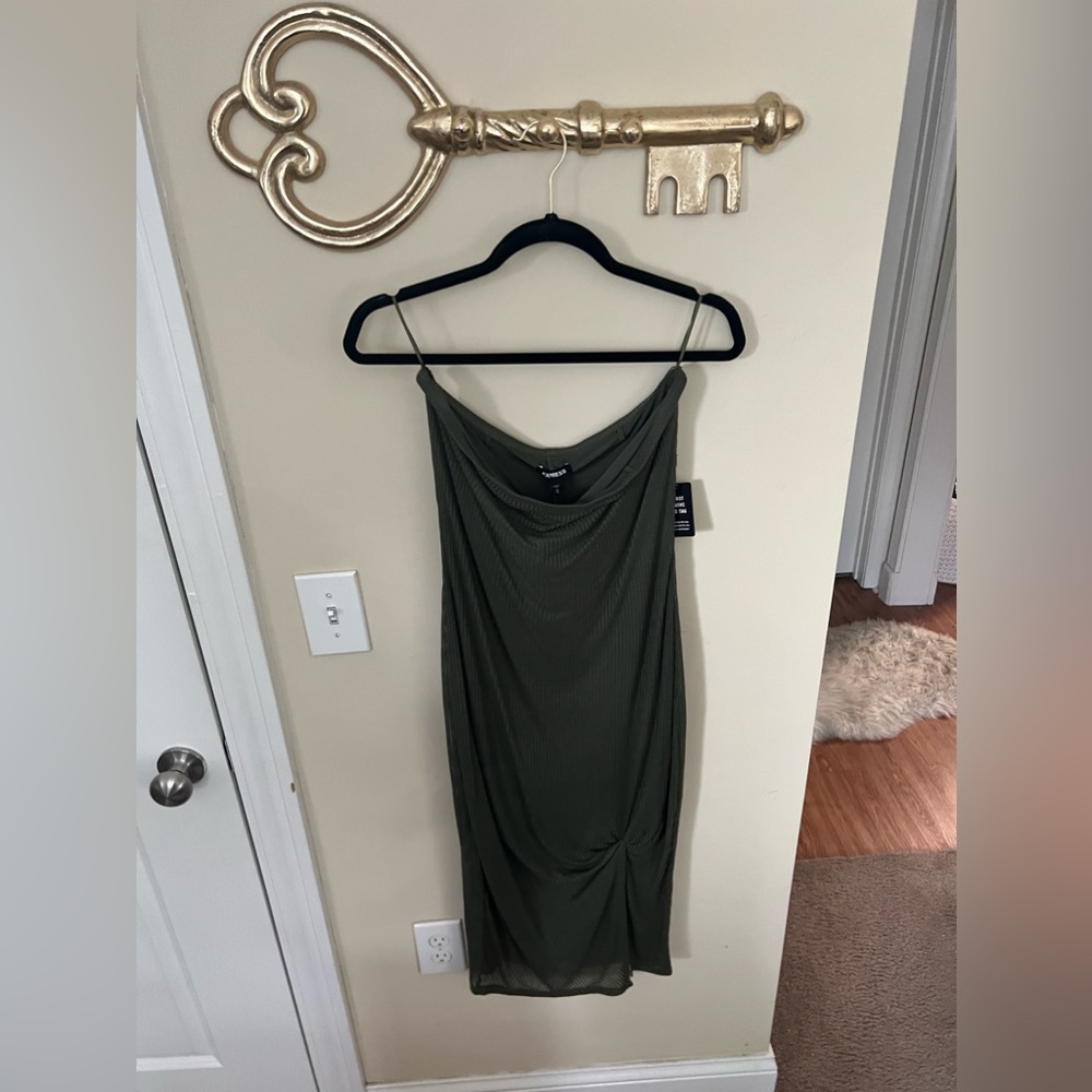 Express olive strapless ribbed dress size medium new with tags